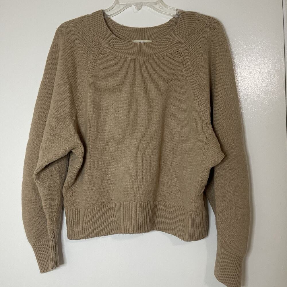 VINCE. tan brown crew neck long sleeve knit wool cashmere sweater small - Picture 1 of 5